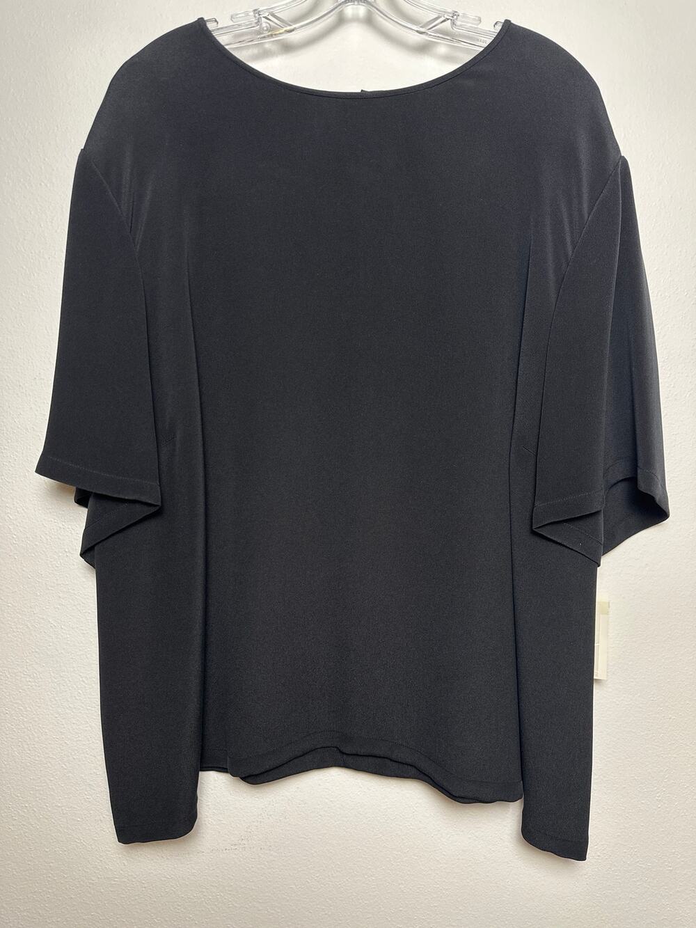Vintage NWT Barrie Pace 100% Silk Short Sleeve Crew Neck Black Blouse | Size 24W